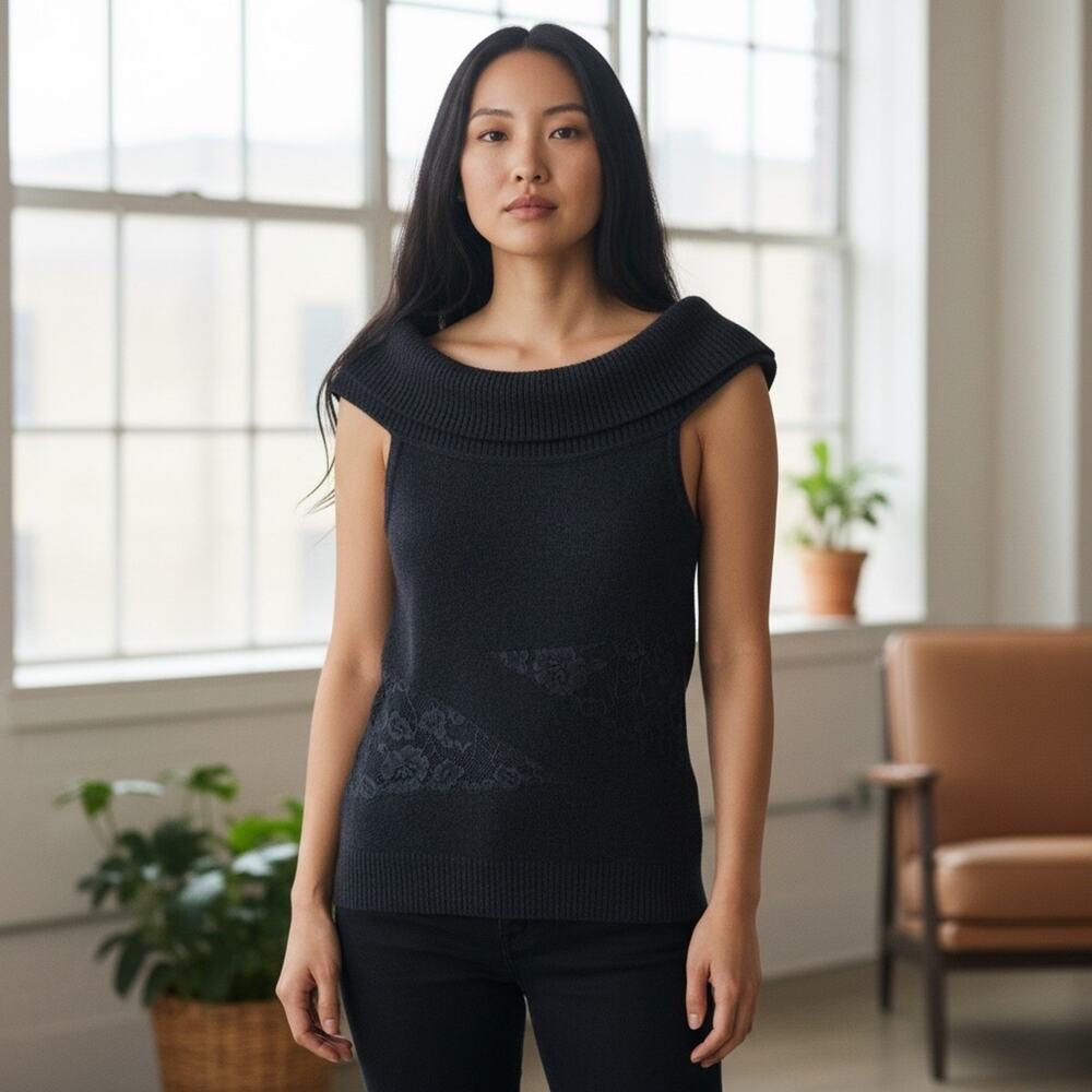 Bebe Sweater Y2K Sleeveless Angora Lace